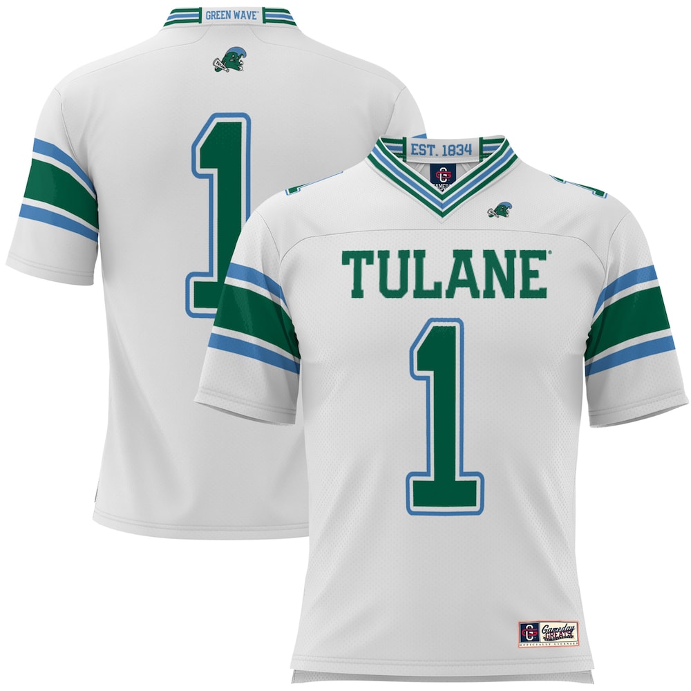 Gameday Greats 1 White Tulane Green Wave Football Jersey - retro stitched football jersey for Gameday Greats fans