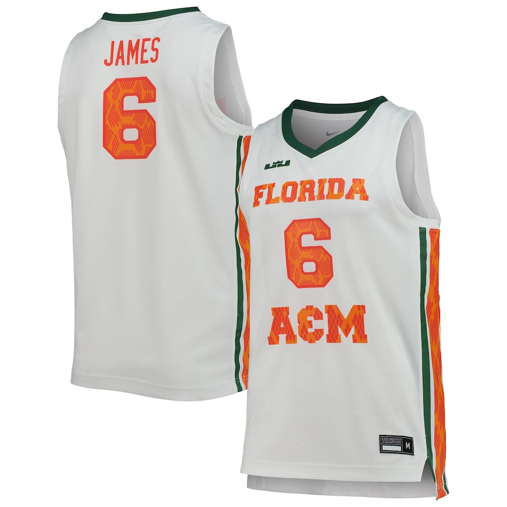 X Lebron James White Florida Am Rattlers Replica Basketball Jersey - retro stitched basketball jersey for X Lebron fans
