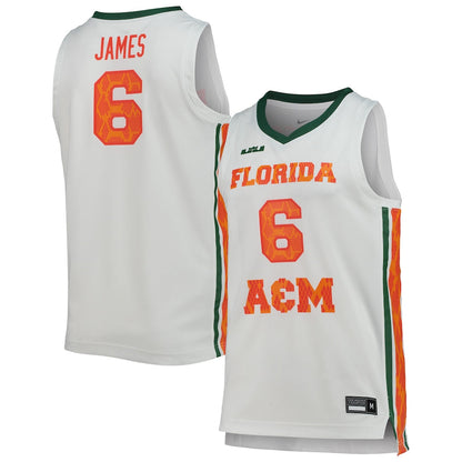 X Lebron James White Florida Am Rattlers Replica Basketball Jersey - retro stitched basketball jersey for X Lebron fans