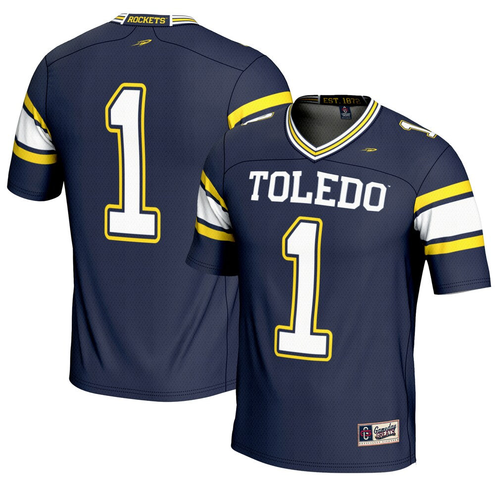 Gameday Greats 1 Navy Toledo Rockets Endzone Football Jersey - retro stitched football jersey for Gameday Greats fans