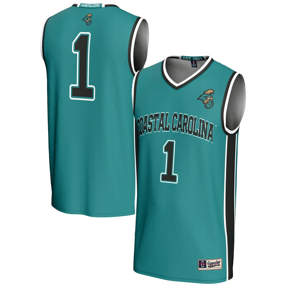 Male Gameday Greats 1 Light Blue Coastal Carolina Chanticleers Lightweight Basketball Jersey - retro stitched basketball jersey for Male Gameday fans