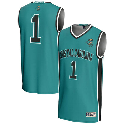 Male Gameday Greats 1 Light Blue Coastal Carolina Chanticleers Lightweight Basketball Jersey - retro stitched basketball jersey for Male Gameday fans
