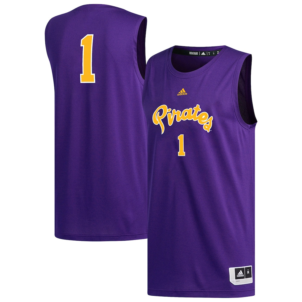1 Purple Ecu Pirates Replica Basketball Jersey - retro stitched basketball jersey for 1 Purple fans