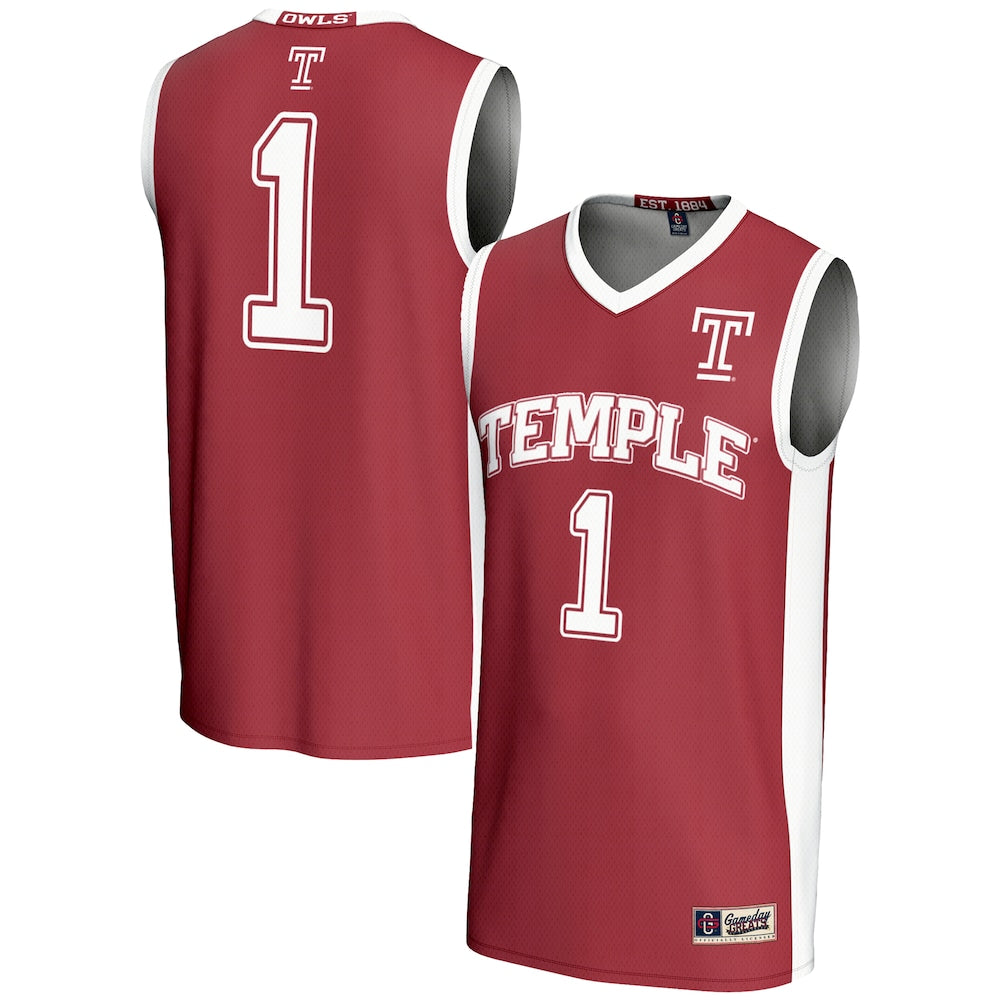 Male Gameday Greats 1 Red Temple Owls Lightweight Basketball Jersey - retro stitched basketball jersey for Male Gameday fans