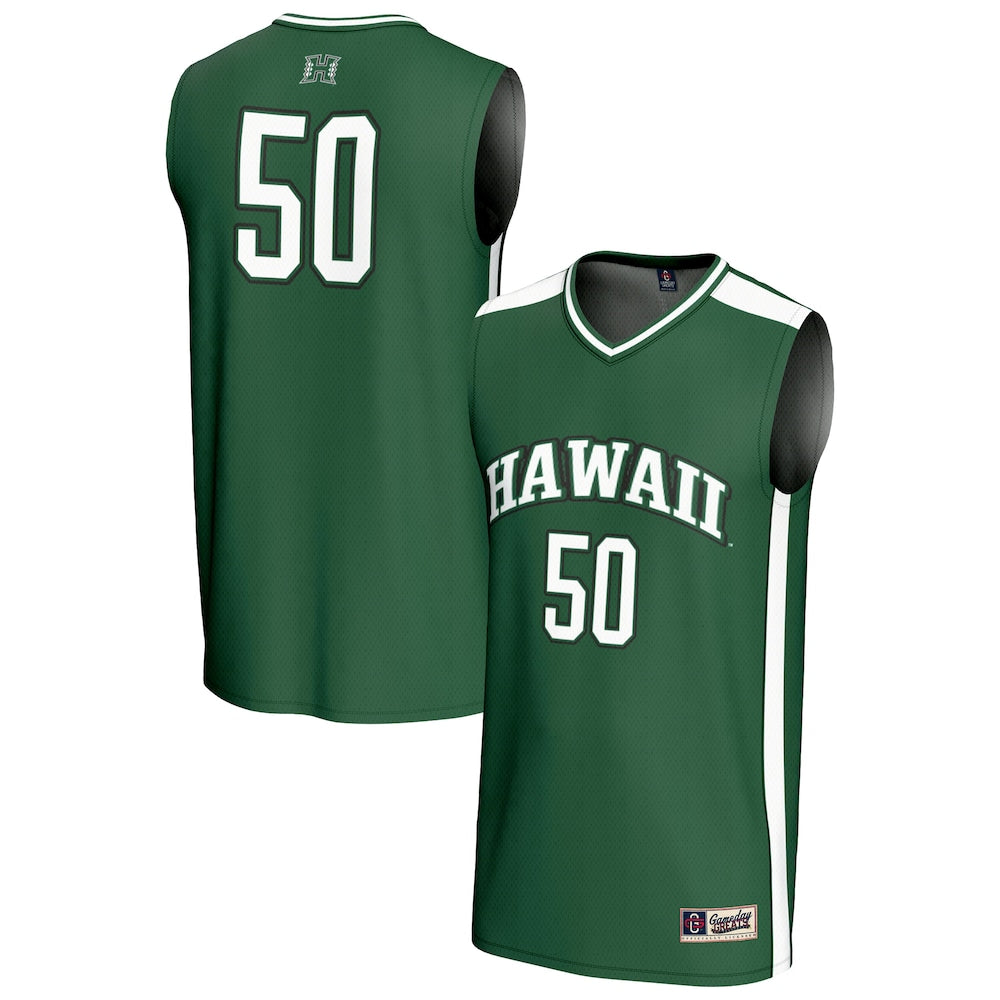 Gameday Greats 50 Green Hawaii Rainbow Warriors Lightweight Collegiate Basketball Fashion Jersey - retro stitched basketball jersey for Gameday Greats fans