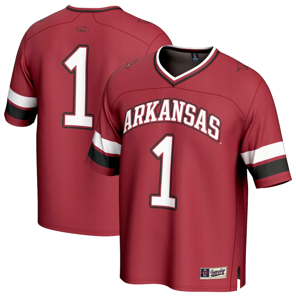 Gameday Greats 1 Cardinal Arkansas Razorbacks Lightweight Collegiate Football Fashion Jersey - retro stitched football jersey for Gameday Greats fans