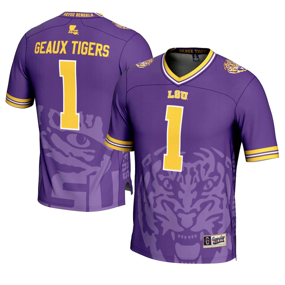 Gameday Greats 1 Purple Lsu Tigers Icon Print Football Fashion Jersey - retro stitched football jersey for Gameday Greats fans