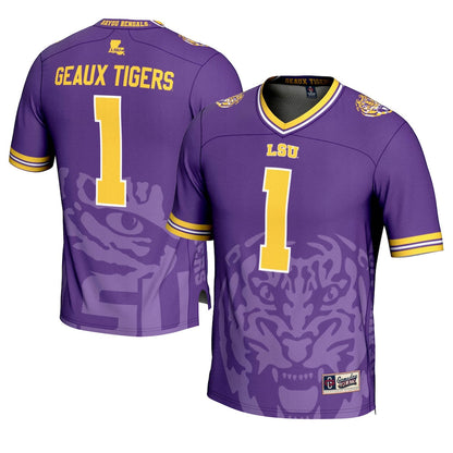 Gameday Greats 1 Purple Lsu Tigers Icon Print Football Fashion Jersey - retro stitched football jersey for Gameday Greats fans