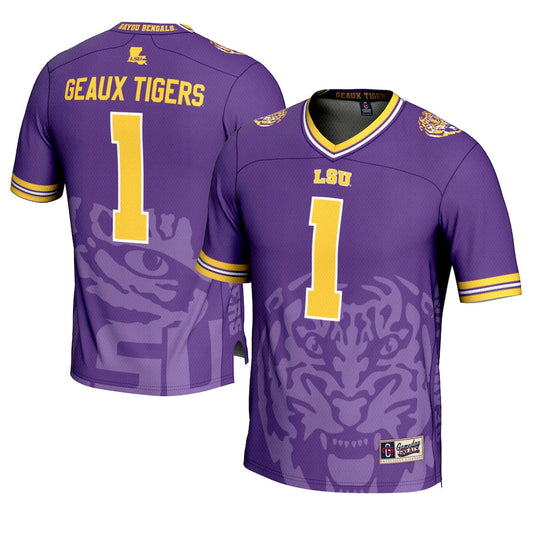 Gameday Greats 1 Purple Lsu Tigers Icon Print Football Fashion Jersey - retro stitched football jersey for Gameday Greats fans