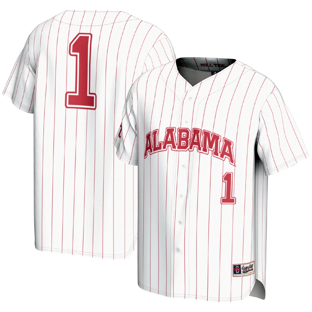 Gameday Greats 1 White Alabama Crimson Tide Lightweight Baseball Fashion Jersey - retro stitched baseball jersey for Gameday Greats fans