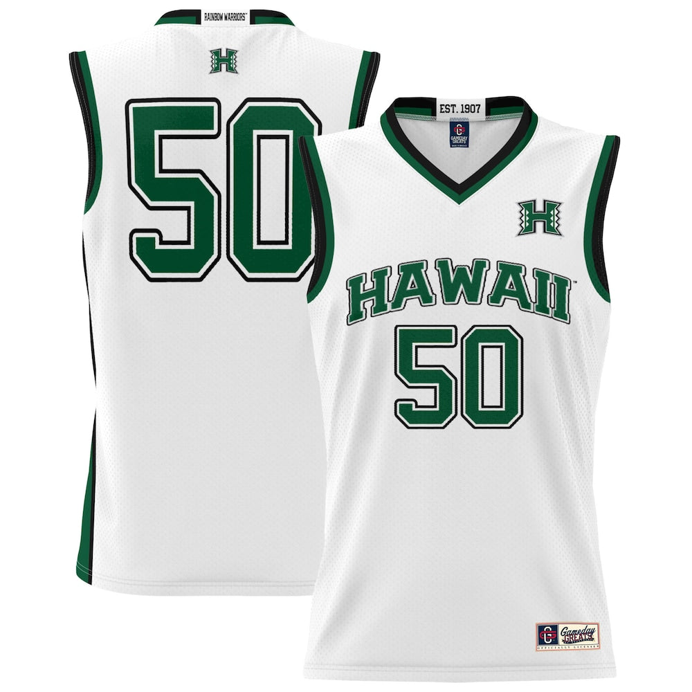 Gameday Greats 50 White Hawaii Rainbow Warriors Lightweight Basketball Jersey - retro stitched basketball jersey for Gameday Greats fans