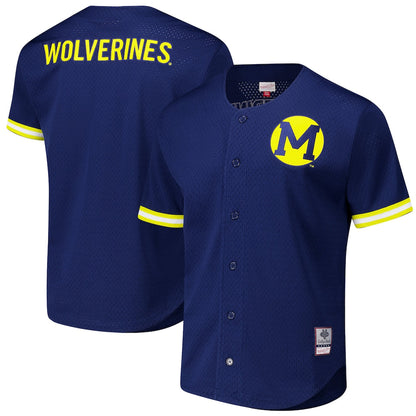 Navy Michigan Wolverines Game Time Vintage Mesh Button Front Top - retro stitched jersey jersey for Navy Michigan fans