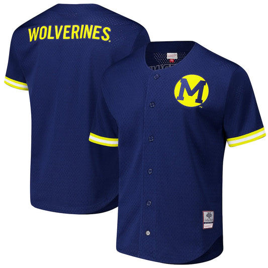 Navy Michigan Wolverines Game Time Vintage Mesh Button Front Top - retro stitched jersey jersey for Navy Michigan fans