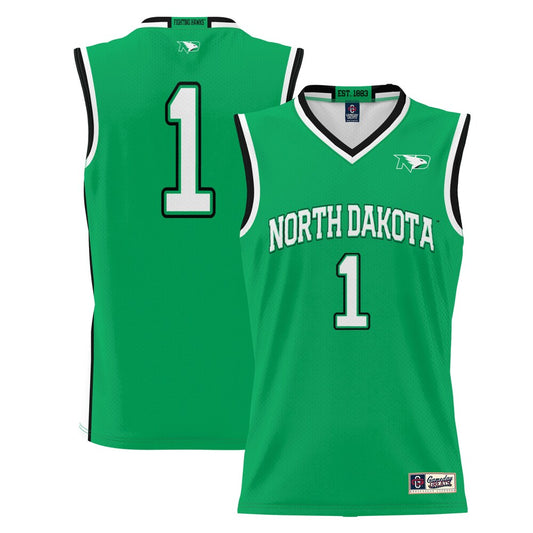 Male Gameday Greats 1 Green North Dakota Lightweight Basketball Jersey - retro stitched basketball jersey for Male Gameday fans