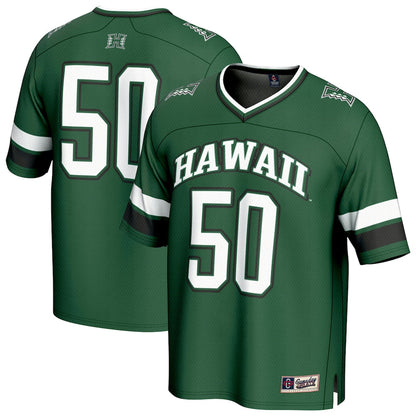 Gameday Greats 50 Green Hawaii Rainbow Warriors Lightweight Collegiate Football Fashion Jersey - retro stitched football jersey for Gameday Greats fans