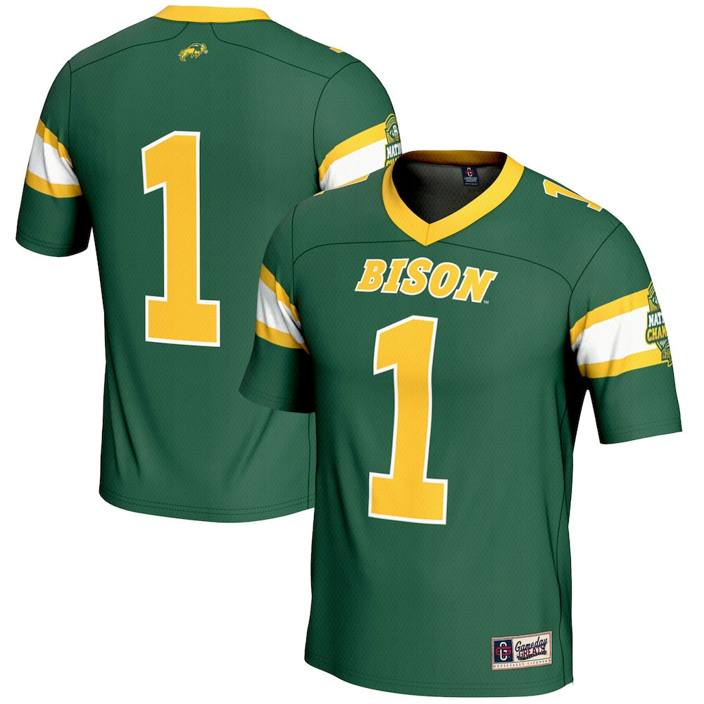 Gameday Greats 1 Green Ndsu Bison 2024 Ncaa Fcs Football National Champions Lightweight Fashion Jersey - retro stitched football jersey for Gameday Greats fans