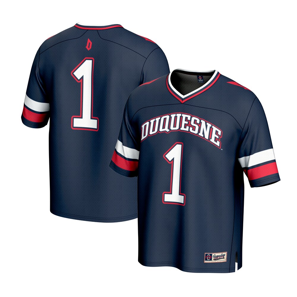 Unisexgameday Greats 1 Navy Duquesne Dukes Lightweight Collegiate Football Fashion Jersey - retro stitched football jersey for Unisexgameday Greats fans
