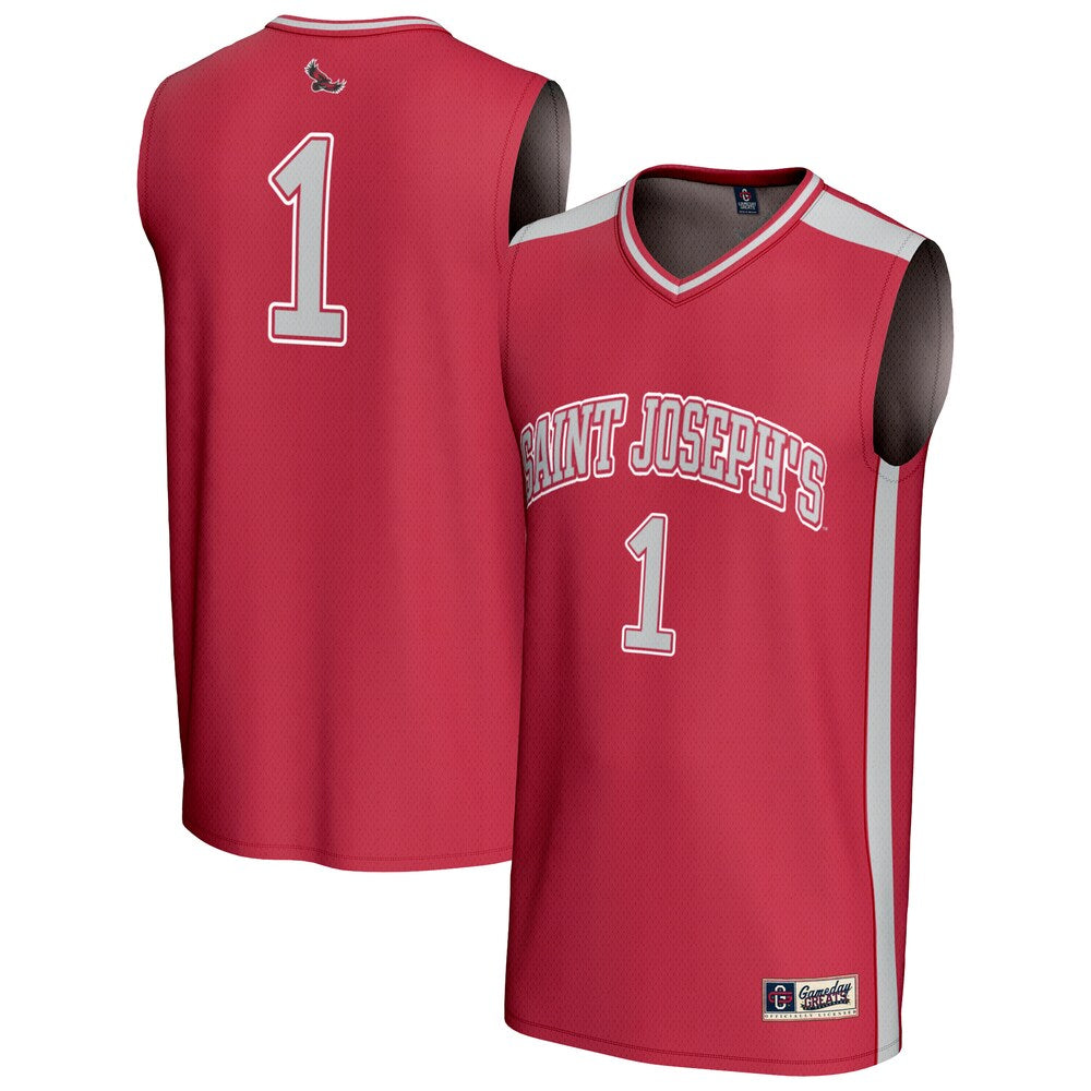 Gameday Greats 1 Crimson Saint Josephs Hawks Lightweight Collegiate Basketball Fashion Jersey - retro stitched basketball jersey for Gameday Greats fans