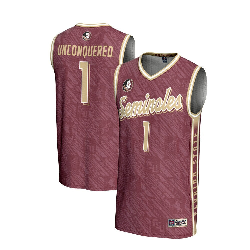 Gameday Greats 1 Garnet Florida State Seminoles Lightweight Highlight Print Basketball Jersey - retro stitched basketball jersey for Gameday Greats fans