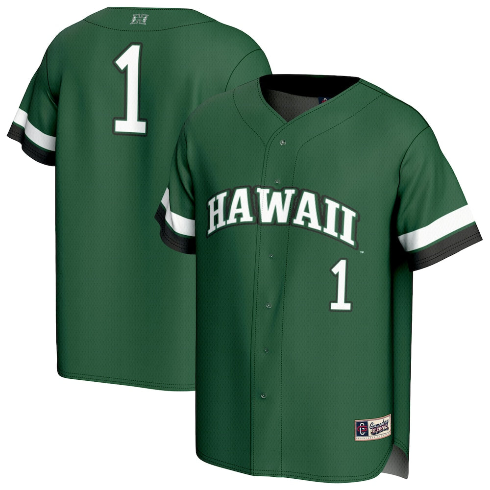 Gameday Greats 1 Green Hawaii Rainbow Warriors Lightweight Collegiate Baseball Fashion Jersey - retro stitched baseball jersey for Gameday Greats fans