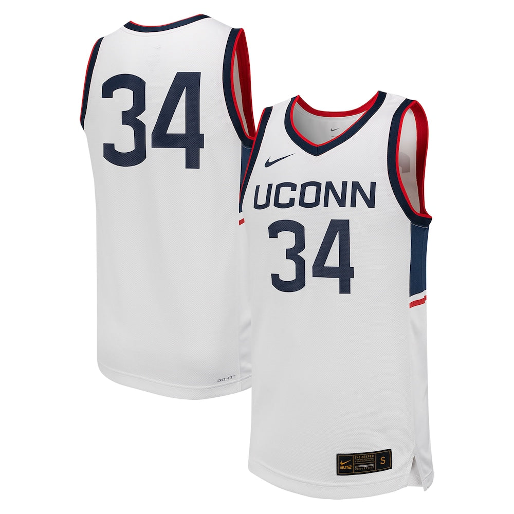 34 White Uconn Huskies Replica Basketball Jersey - retro stitched basketball jersey for 34 White fans
