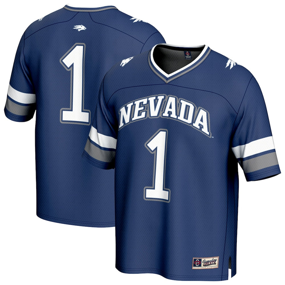 Gameday Greats 1 Navy Nevada Wolf Pack Lightweight Collegiate Football Fashion Jersey - retro stitched football jersey for Gameday Greats fans