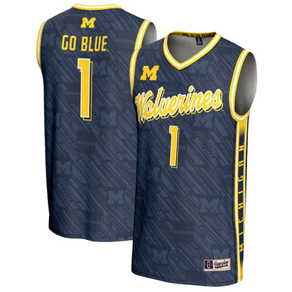 Gameday Greats 1 Navy Michigan Wolverines Highlight Print Lightweight Basketball Fashion Jersey - retro stitched basketball jersey for Gameday Greats fans