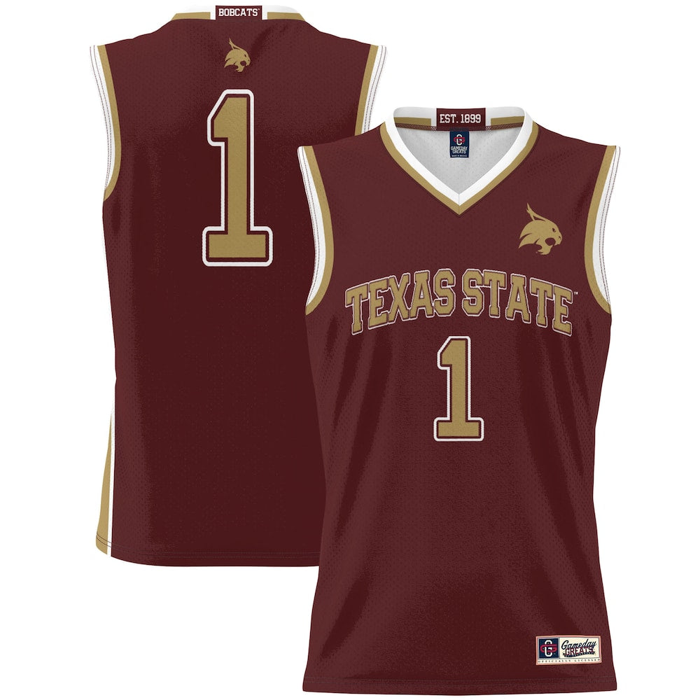 Gameday Greats 1 Maroon Texas State Bobcats Lightweight Basketball Jersey - retro stitched basketball jersey for Gameday Greats fans