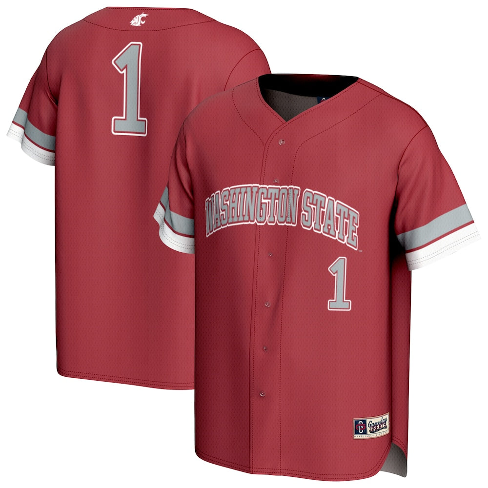 Gameday Greats 1 Crimson Washington State Cougars Lightweight Collegiate Baseball Fashion Jersey - retro stitched baseball jersey for Gameday Greats fans