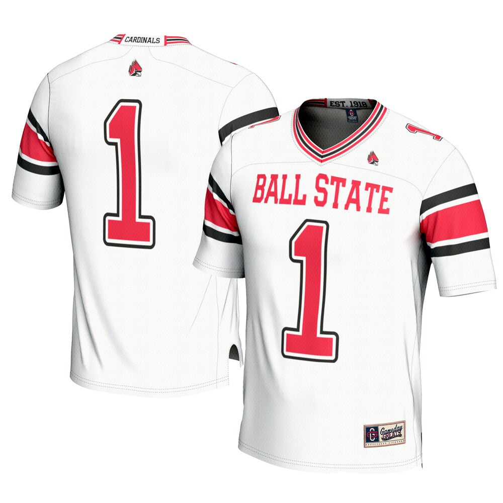 Gameday Greats 1 White Ball State Cardinals Football Jersey - retro stitched football jersey for Gameday Greats fans