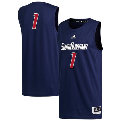 1 Navy South Alabama Jaguars Replica Basketball Jersey - retro stitched basketball jersey for 1 Navy fans