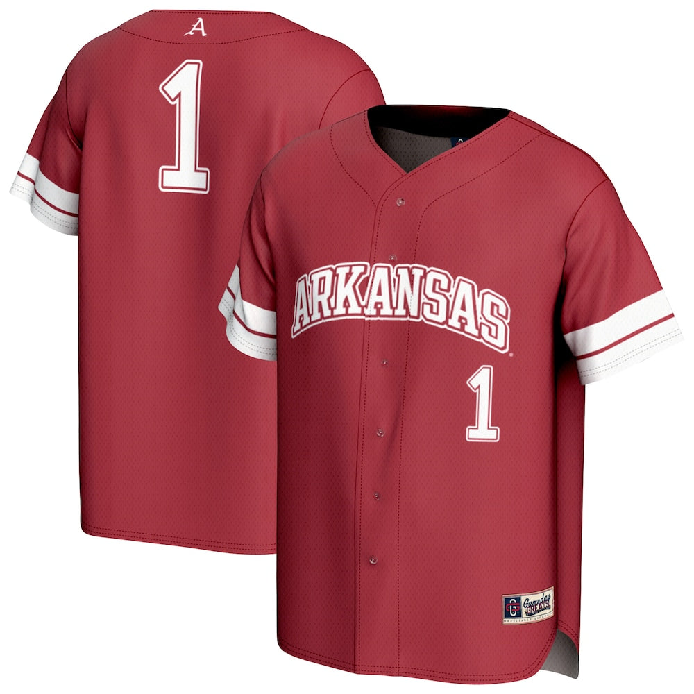 Gameday Greats 1 Cardinal Arkansas Razorbacks Lightweight Collegiate Baseball Fashion Jersey - retro stitched baseball jersey for Gameday Greats fans