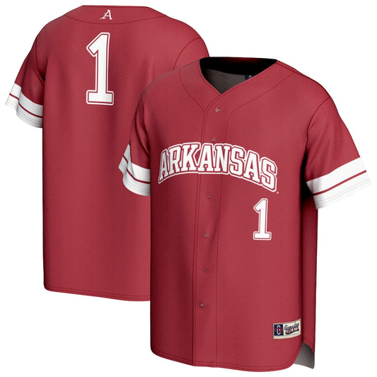 Gameday Greats 1 Cardinal Arkansas Razorbacks Lightweight Collegiate Baseball Fashion Jersey - retro stitched baseball jersey for Gameday Greats fans