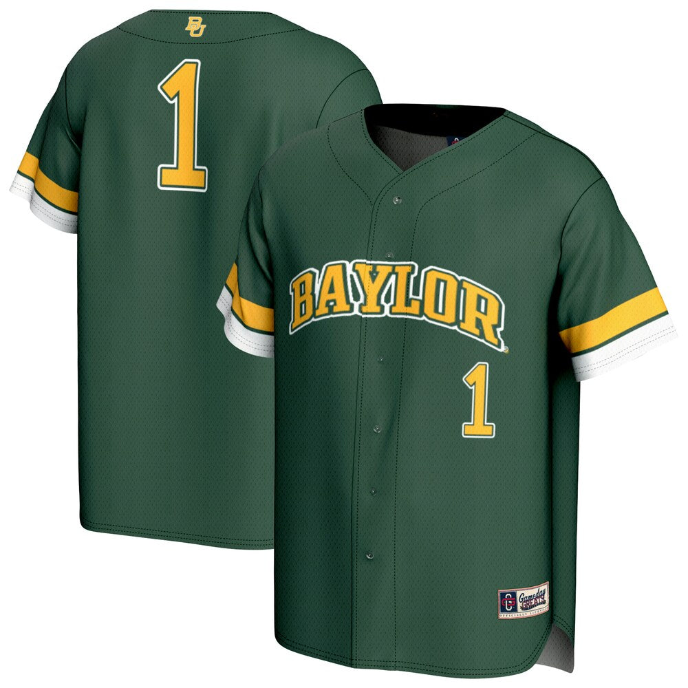 Gameday Greats 1 Green Baylor Bears Lightweight Collegiate Baseball Fashion Jersey - retro stitched baseball jersey for Gameday Greats fans