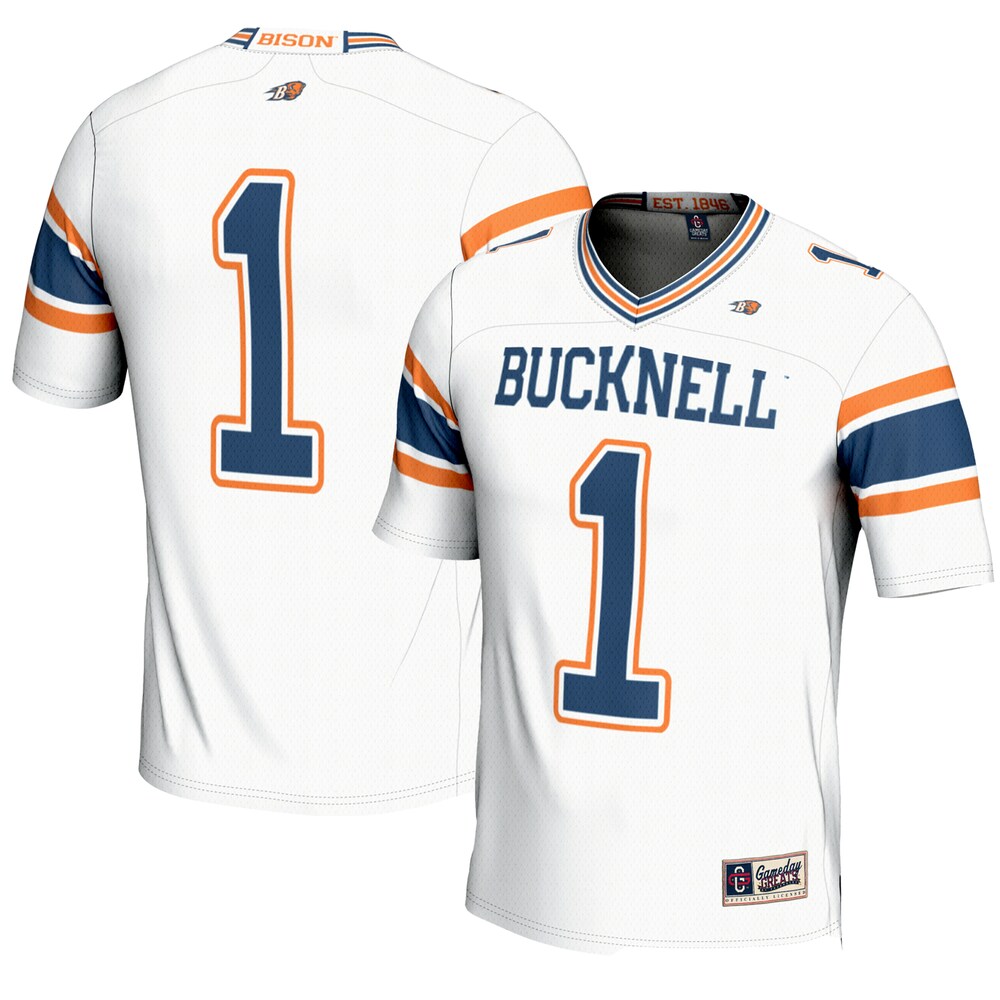 Gameday Greats 1 White Bucknell Bison Endzone Football Jersey - retro stitched football jersey for Gameday Greats fans