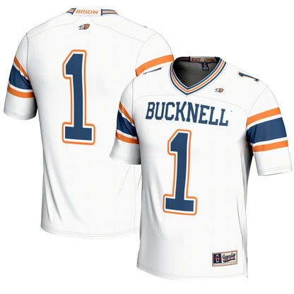 Gameday Greats 1 White Bucknell Bison Endzone Football Jersey - retro stitched football jersey for Gameday Greats fans