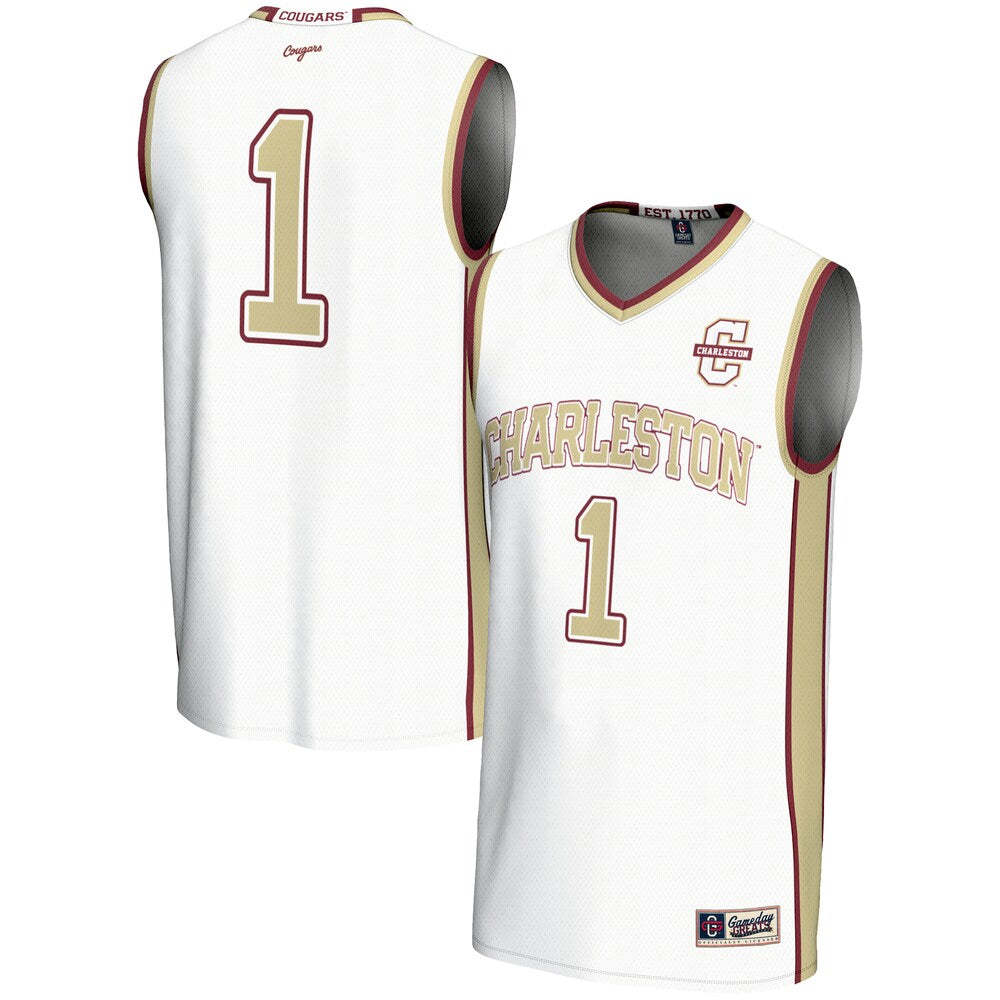 Gameday Greats White Charleston Cougars 1 Basketball Jersey - retro stitched basketball jersey for Gameday Greats fans