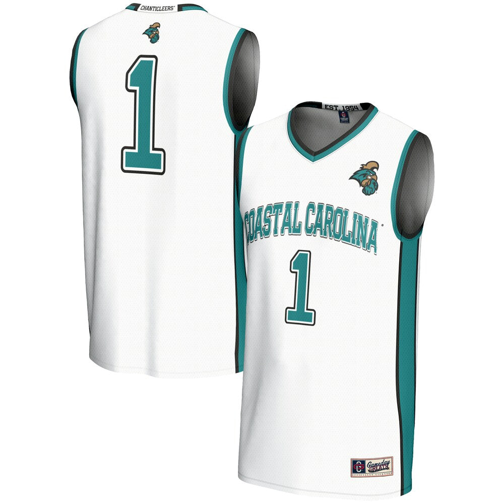 Gameday Greats White Coastal Carolina Chanticleers 1 Basketball Jersey - retro stitched basketball jersey for Gameday Greats fans
