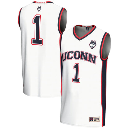 Male Gameday Greats 1 White Uconn Huskies Lightweight Basketball Jersey - retro stitched basketball jersey for Male Gameday fans