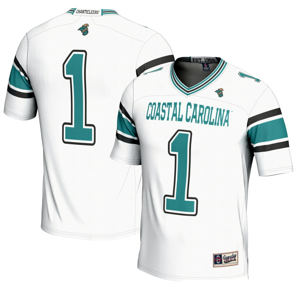 Gameday Greats 1 White Coastal Carolina Chanticleers Endzone Football Jersey - retro stitched football jersey for Gameday Greats fans