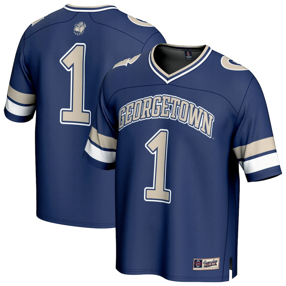 Gameday Greats 1 Navy Georgetown Hoyas Lightweight Collegiate Football Fashion Jersey - retro stitched football jersey for Gameday Greats fans