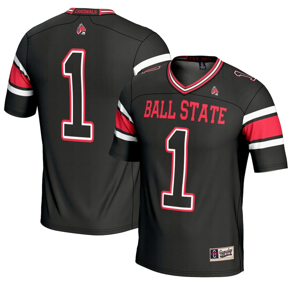 Gameday Greats 1 Black Ball State Cardinals Endzone Football Jersey - retro stitched football jersey for Gameday Greats fans