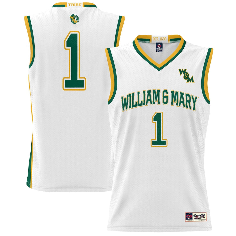 Gameday Greats 1 White William Mary Tribe Lightweight Basketball Jersey - retro stitched basketball jersey for Gameday Greats fans