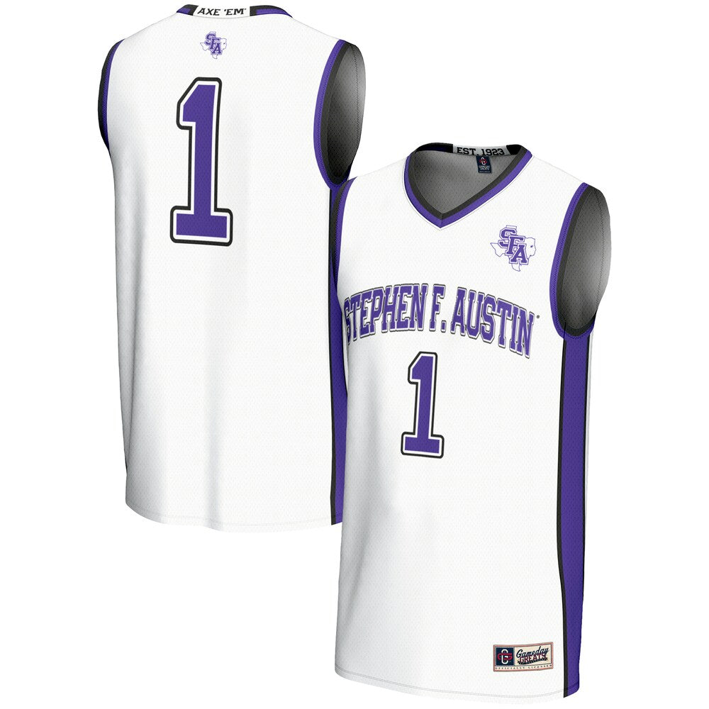 Gameday Greats White Stephen F Austin Lumberjacks 1 Basketball Jersey - retro stitched basketball jersey for Gameday Greats fans