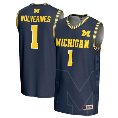 Gameday Greats 1 Navy Michigan Wolverines Icon Print Lightweight Basketball Fashion Jersey - retro stitched basketball jersey for Gameday Greats fans