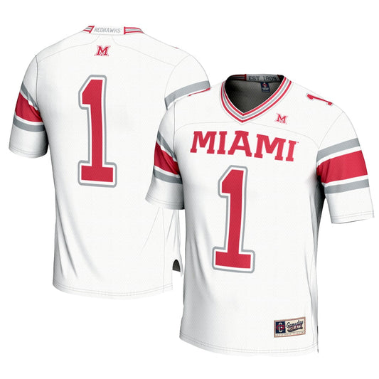 Gameday Greats 1 White Miami University Redhawks Football Jersey - retro stitched football jersey for Gameday Greats fans