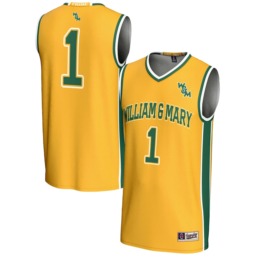 Gameday Greats 1 Gold William Mary Tribe Lightweight Basketball Jersey - retro stitched basketball jersey for Gameday Greats fans
