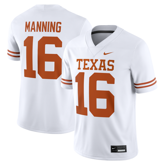 Arch Manning White Texas Longhorns Road Game Football Jersey - retro stitched football jersey for Arch Manning fans