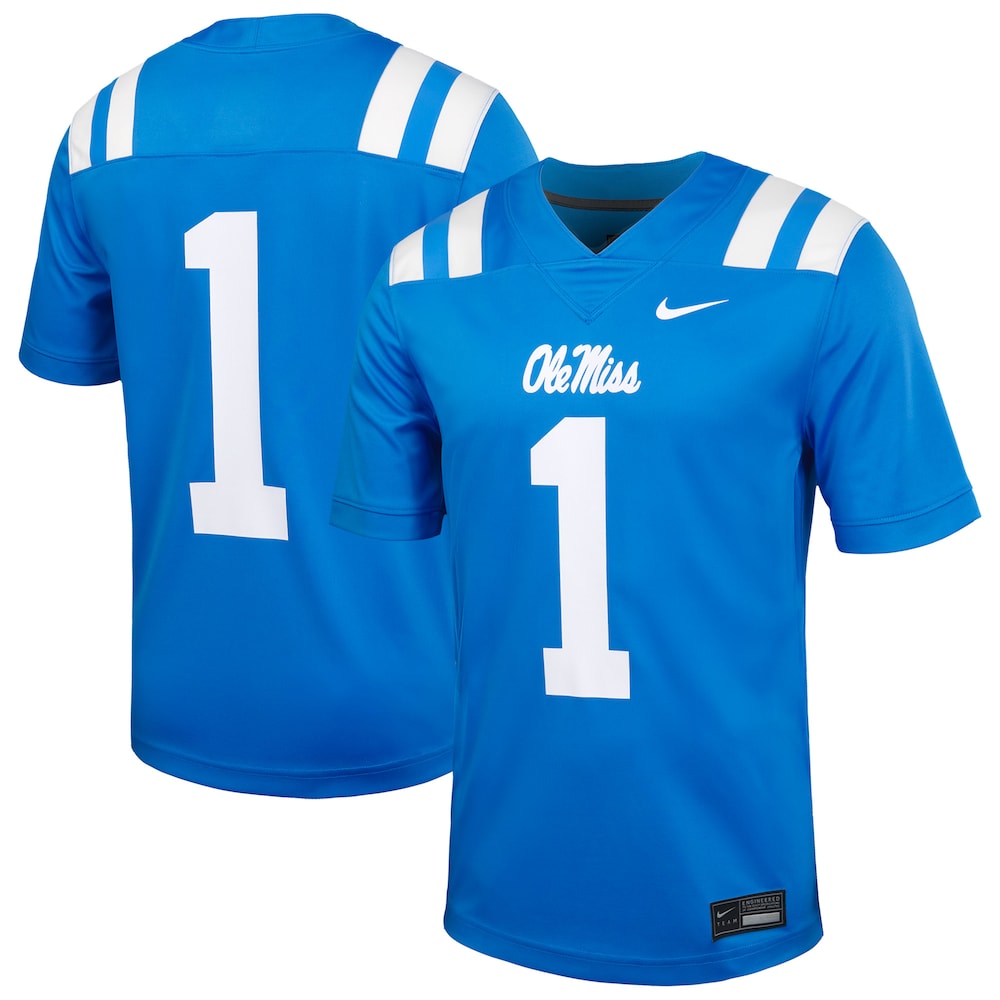 1 Powder Blue Ole Miss Rebels Untouchable Football Jersey - retro stitched football jersey for 1 Powder fans