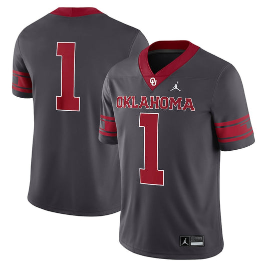 Jordan Brand 1 Anthracite Oklahoma Sooners Alternate Game Jersey - retro stitched jersey jersey for Jordan Brand fans